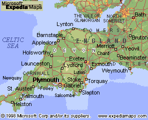 Map of Devon in South-West England